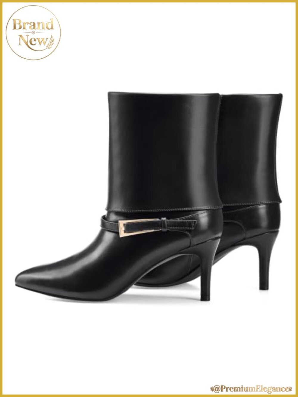 Women's 3 Inch Kitten Heel Pointed Toe Ankle Booties with Fold Over Design